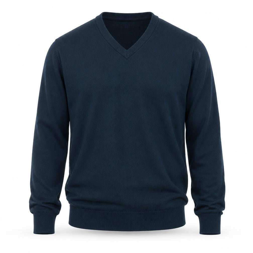 Front view of Marks & Spencer Men Blue M Pure Cotton V-Neck Knit jumper