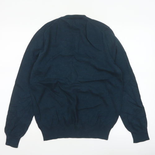 Marks and Spencer Men Blue M Pure Cotton V-Neck Knit Pullover Jumper