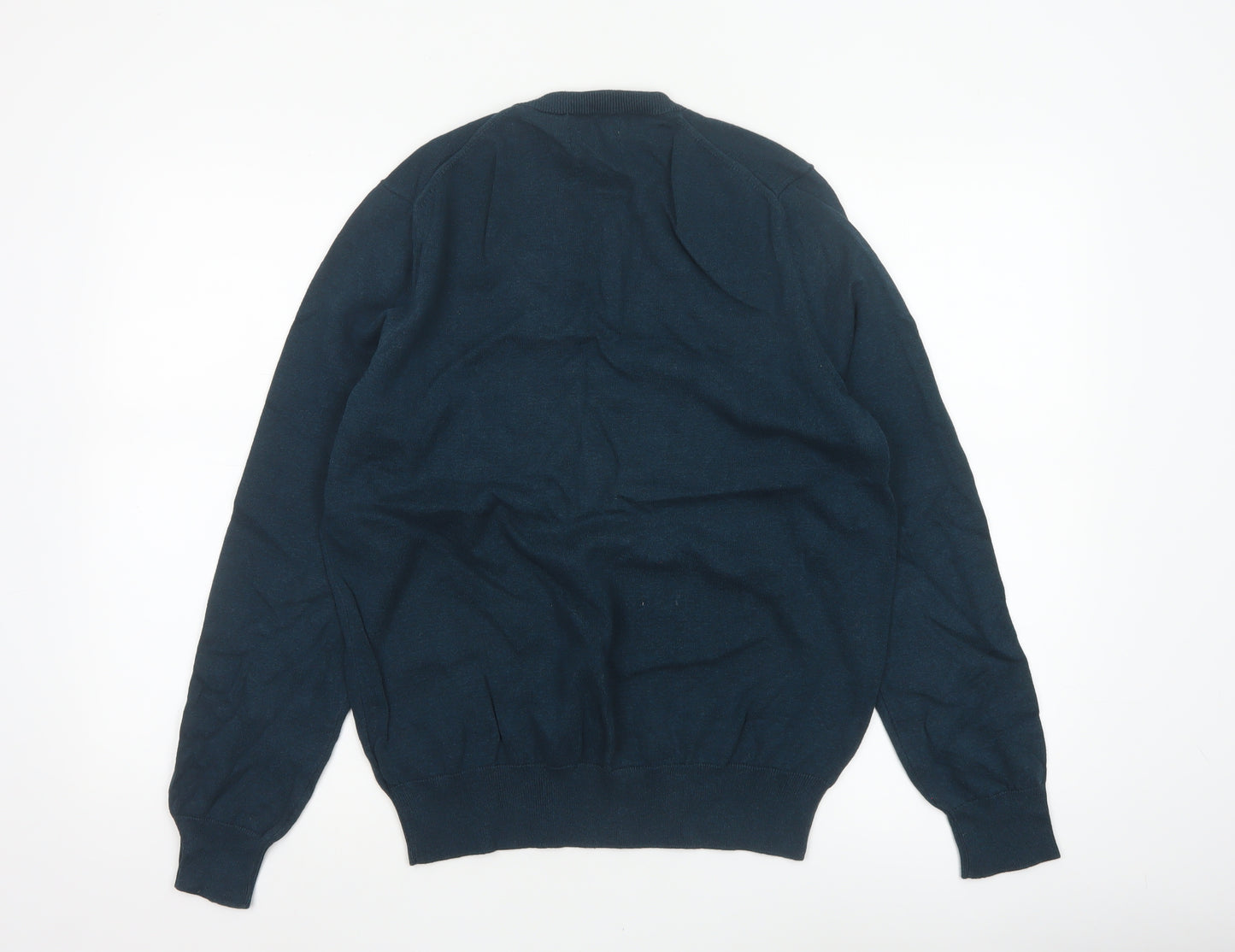 Marks and Spencer Men Blue M Pure Cotton V-Neck Knit Pullover Jumper