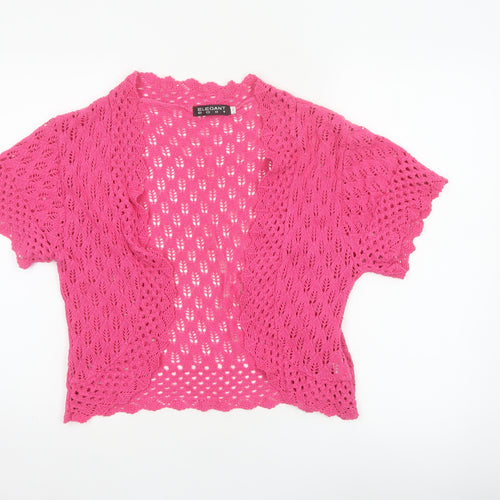 Elegant Body Women Pink XL Open Knit Short Sleeve Shrug Cardigan