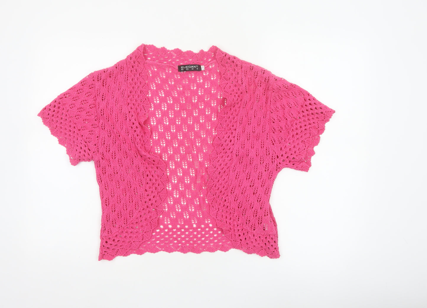 Elegant Body Women Pink XL Open Knit Short Sleeve Shrug Cardigan