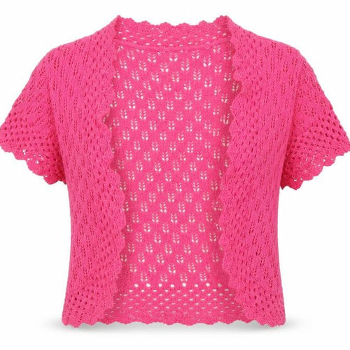 Elegant Body Women Pink XL Open Knit Short Sleeve Shrug Cardigan