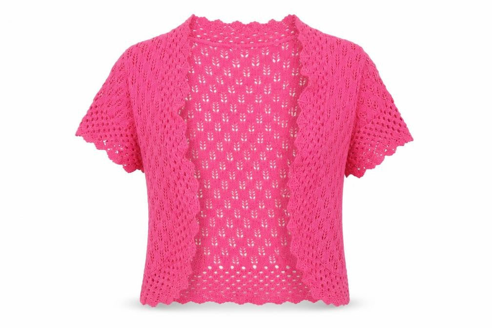 Elegant Body Women Pink XL Open Knit Short Sleeve Shrug Cardigan