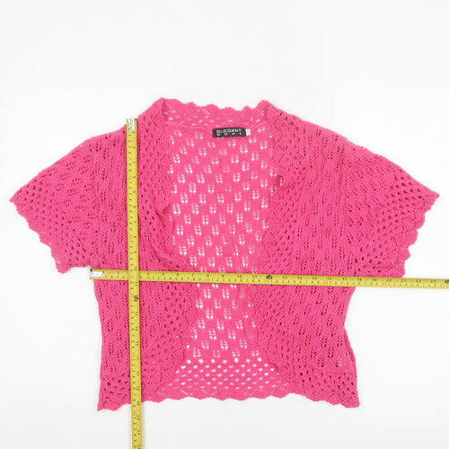 Elegant Body Women Pink XL Open Knit Short Sleeve Shrug Cardigan