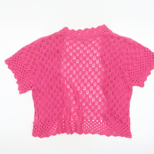 Elegant Body Women Pink XL Open Knit Short Sleeve Shrug Cardigan