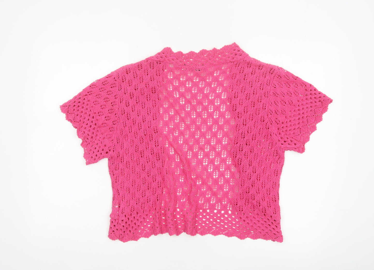 Elegant Body Women Pink XL Open Knit Short Sleeve Shrug Cardigan