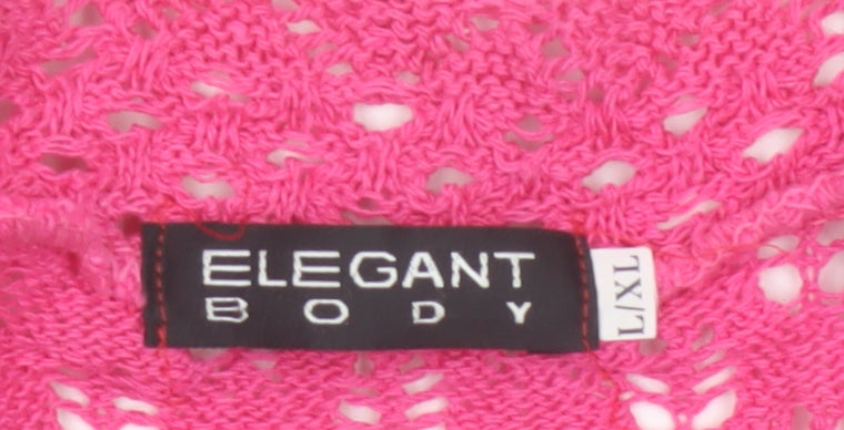 Elegant Body Women Pink XL Open Knit Short Sleeve Shrug Cardigan