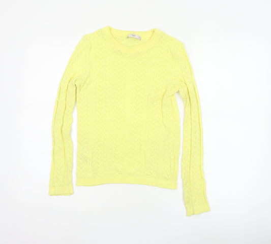 Mango MNG Women Yellow S Pointelle Knit Crew Neck Pullover Jumper