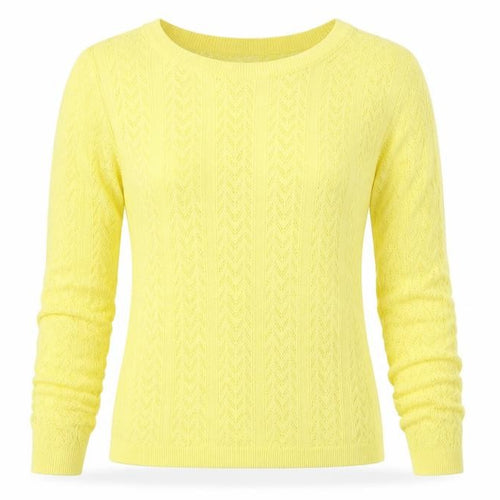 Mango MNG Women Yellow S Pointelle Knit Crew Neck Pullover Jumper