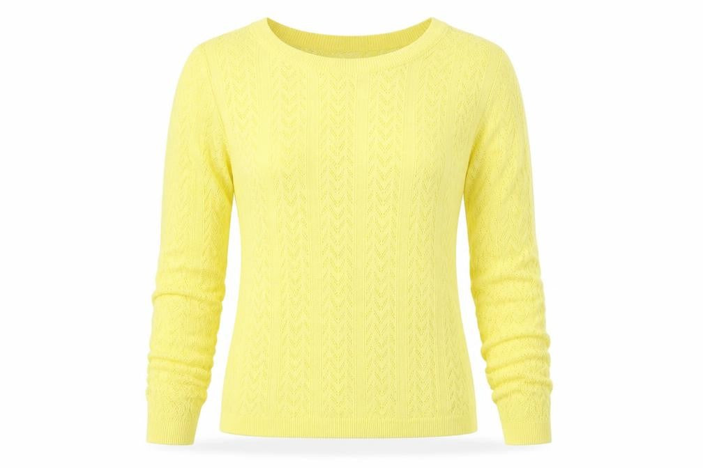 Mango MNG Women Yellow S Pointelle Knit Crew Neck Pullover Jumper