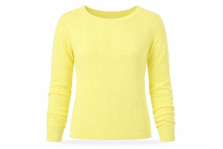 Mango MNG Women Yellow S Pointelle Knit Crew Neck Pullover Jumper