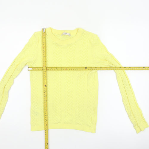 Mango MNG Women Yellow S Pointelle Knit Crew Neck Pullover Jumper