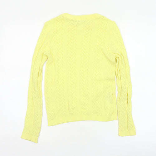 Mango MNG Women Yellow S Pointelle Knit Crew Neck Pullover Jumper