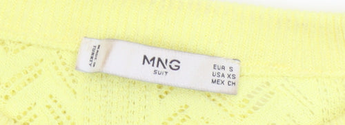 Mango MNG Women Yellow S Pointelle Knit Crew Neck Pullover Jumper