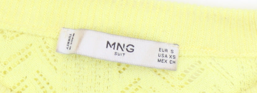 Mango MNG Women Yellow S Pointelle Knit Crew Neck Pullover Jumper