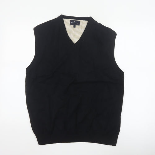 Blue Harbour Mens Black L V-Neck Cotton Knit Sleeveless Jumper Vest