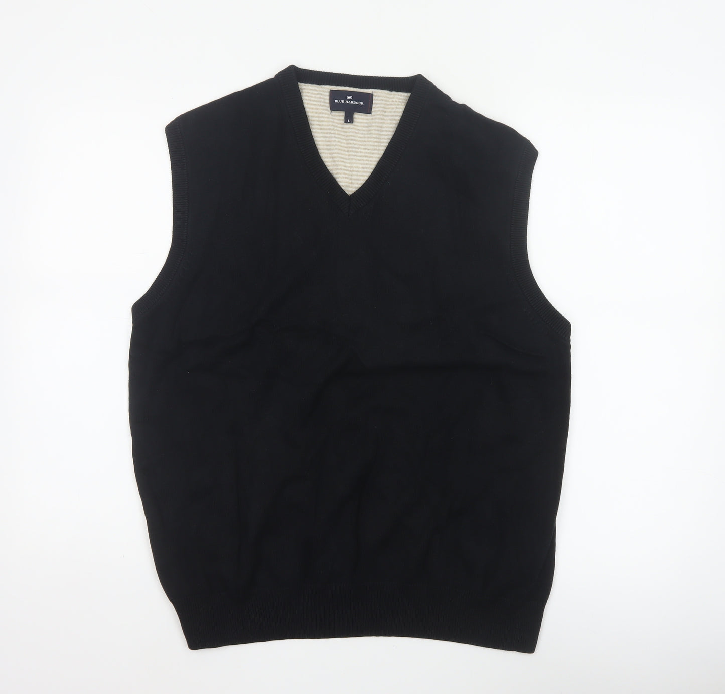 Blue Harbour Mens Black L V-Neck Cotton Knit Sleeveless Jumper Vest