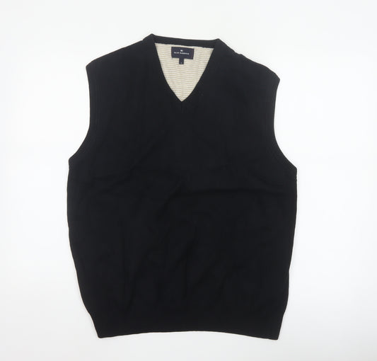 Blue Harbour Mens Black L V-Neck Cotton Knit Sleeveless Jumper Vest