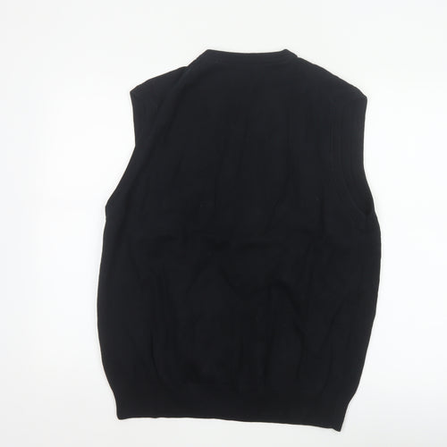 Blue Harbour Mens Black L V-Neck Cotton Knit Sleeveless Jumper Vest
