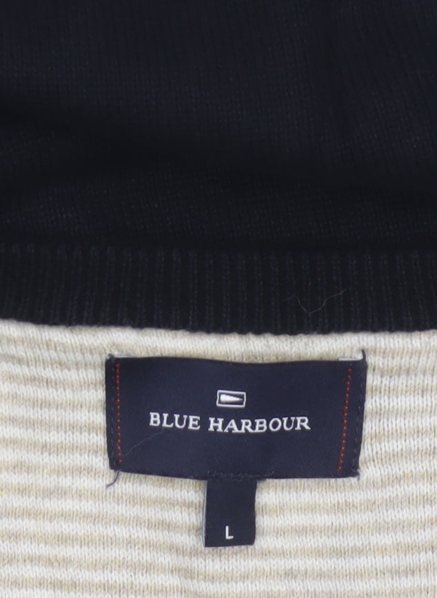 Blue Harbour Mens Black L V-Neck Cotton Knit Sleeveless Jumper Vest