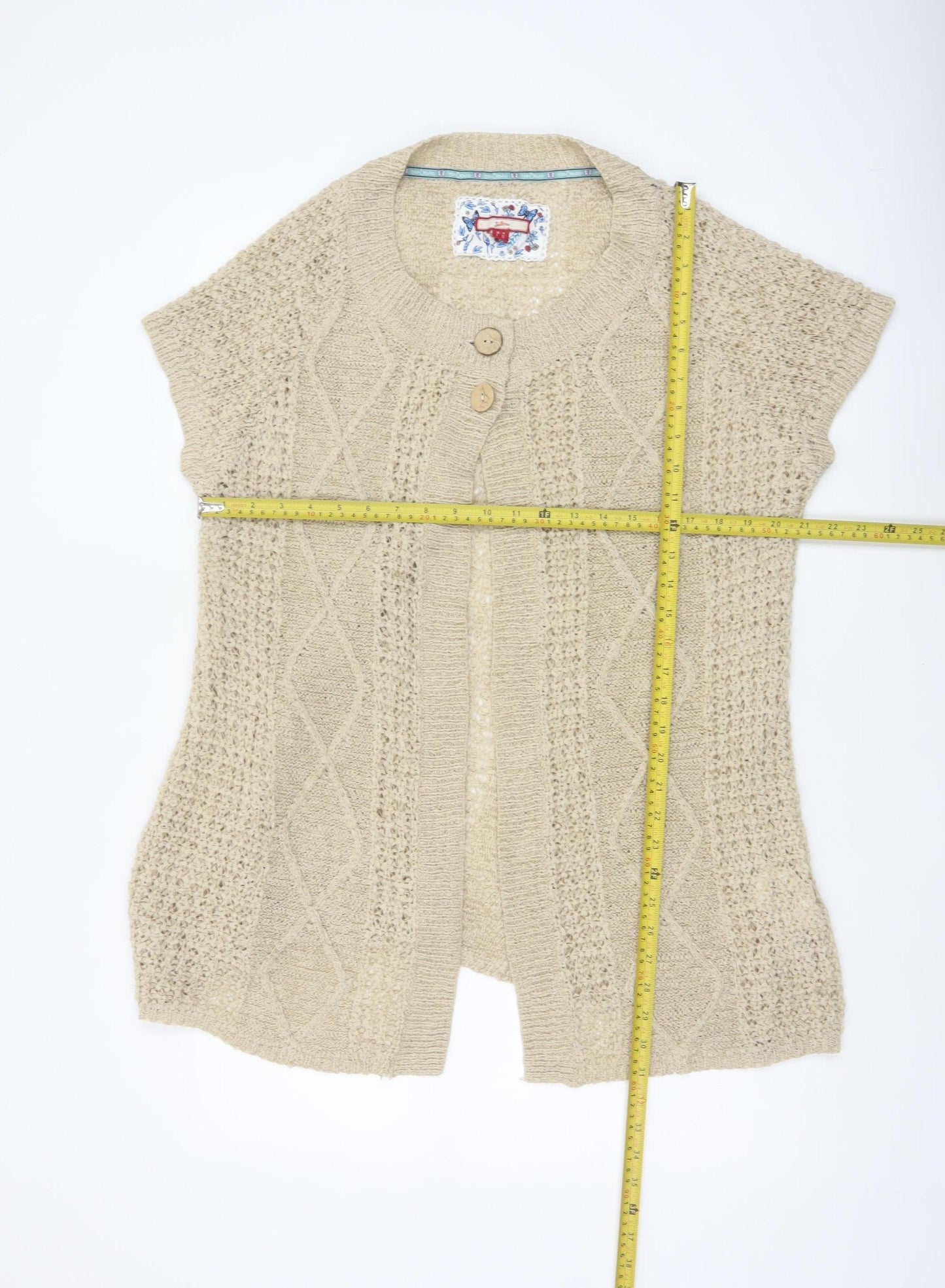 Joe Browns Women’s Beige UK 18 Open Knit Cap Sleeve Cardigan