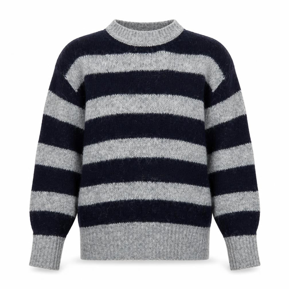 Front view of Zara Women Grey Black Striped Knit jumper, size S, Wool Blend