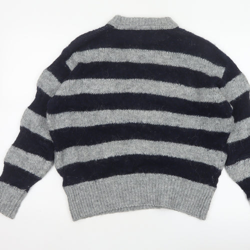 Zara Women Grey Black Striped Knit Pullover Jumper Size S Wool Blend