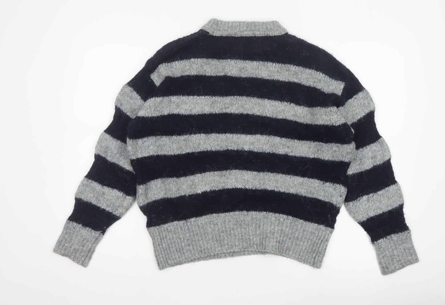 Zara Women Grey Black Striped Knit Pullover Jumper Size S Wool Blend