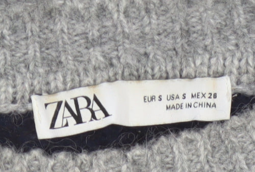 Zara Women Grey Black Striped Knit Pullover Jumper Size S Wool Blend