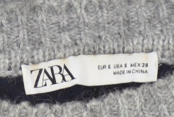 Zara Women Grey Black Striped Knit Pullover Jumper Size S Wool Blend