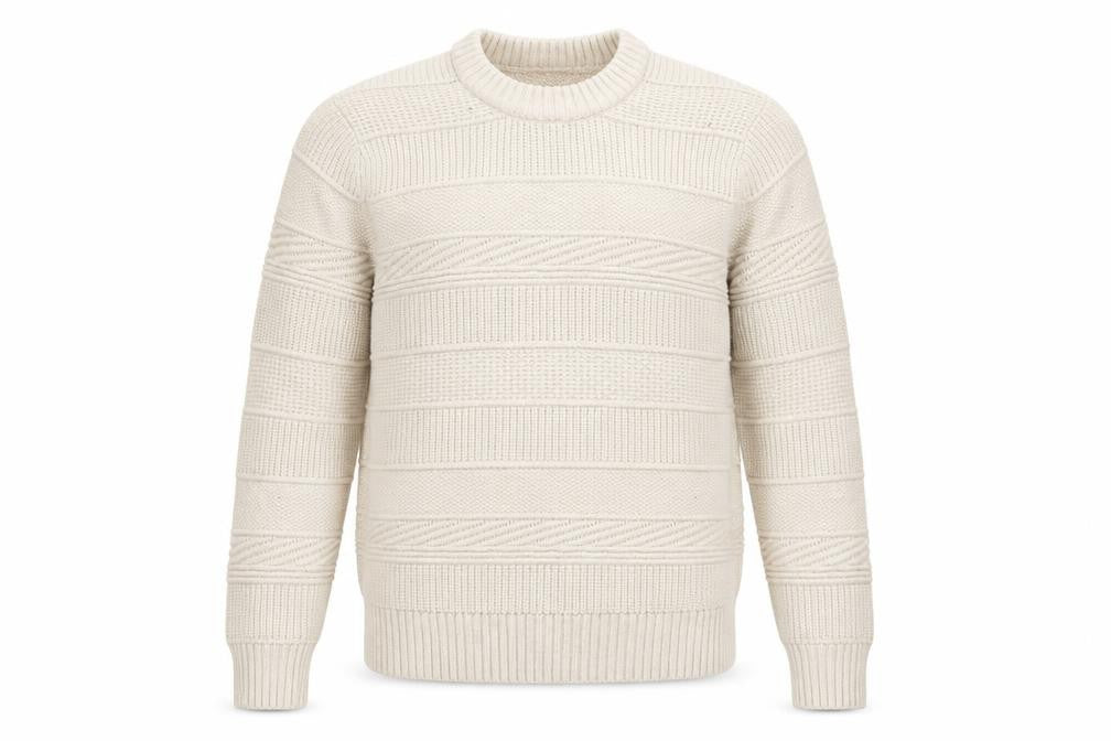 Front view of Marks & Spencer Men Ivory S Chunky Knit Striped Crew Neck Jumper