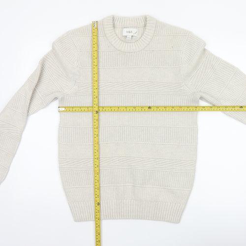 Marks and Spencer Men Ivory S Chunky Knit Striped Crew Neck Jumper