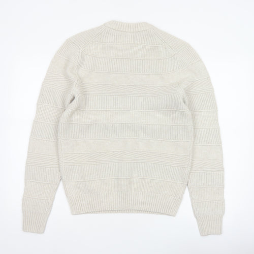 Marks and Spencer Men Ivory S Chunky Knit Striped Crew Neck Jumper