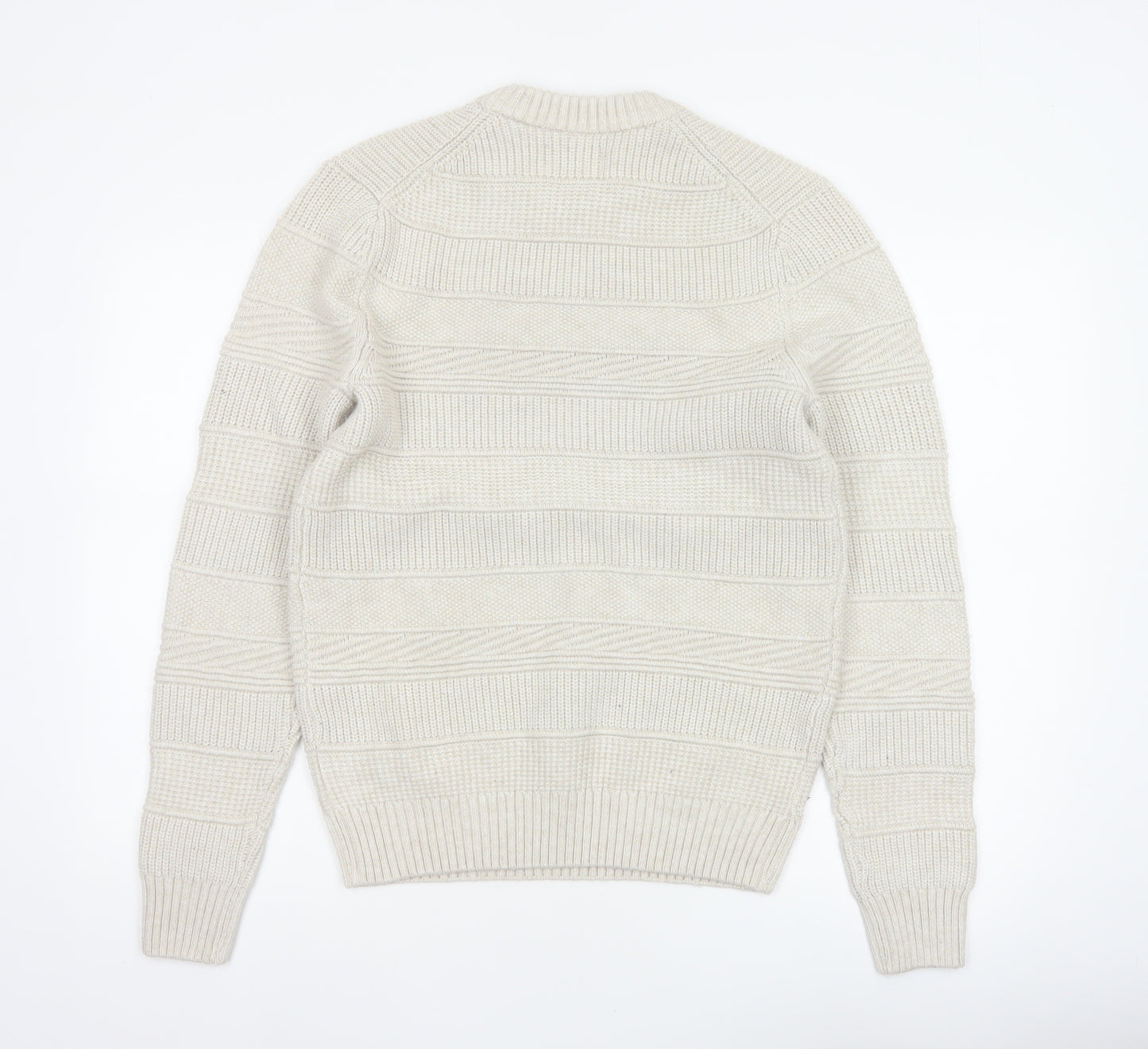 Marks and Spencer Men Ivory S Chunky Knit Striped Crew Neck Jumper