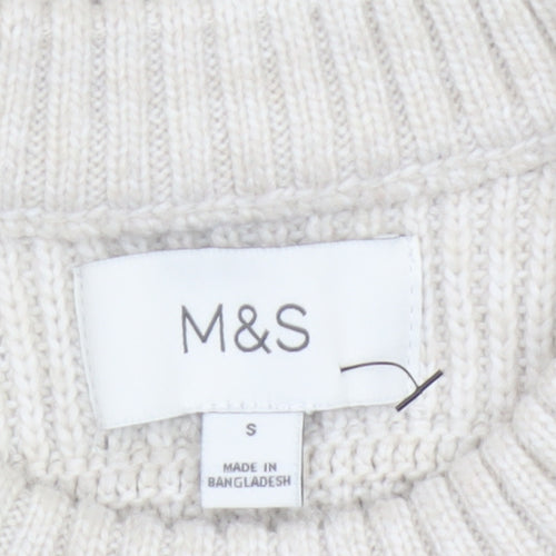 Marks and Spencer Men Ivory S Chunky Knit Striped Crew Neck Jumper