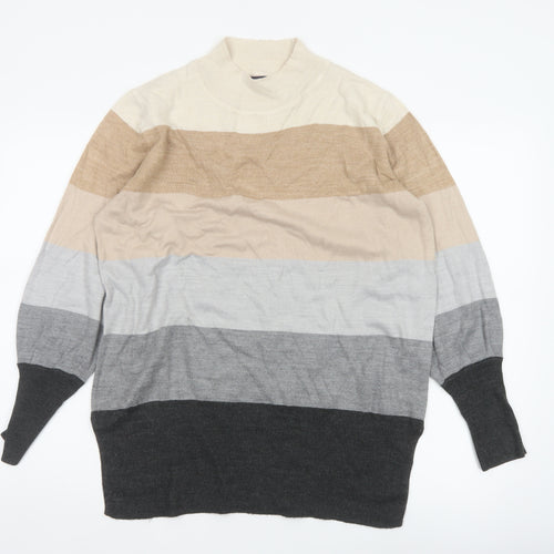 Marks and Spencer Women's Multicoloured M Mock Neck Striped Knit Jumper