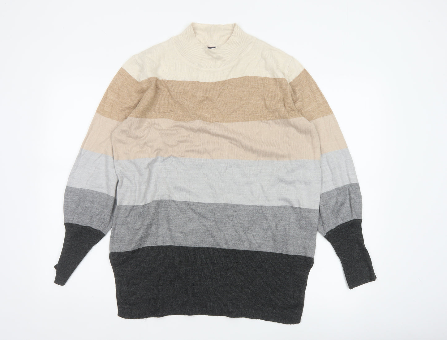 Marks and Spencer Women's Multicoloured M Mock Neck Striped Knit Jumper