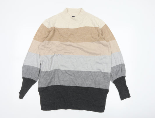 Marks and Spencer Women's Multicoloured M Mock Neck Striped Knit Jumper