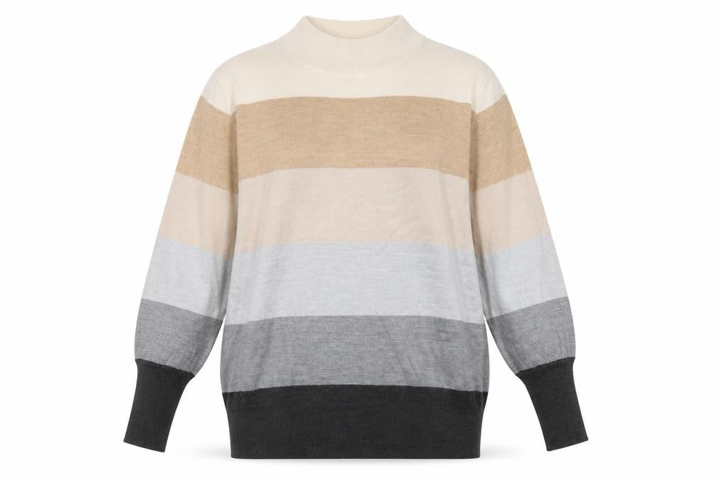 Front view of Marks & Spencer Women's Multicoloured M Mock Neck Striped Knit Jumper