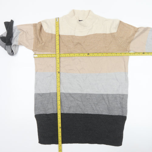 Marks and Spencer Women's Multicoloured M Mock Neck Striped Knit Jumper