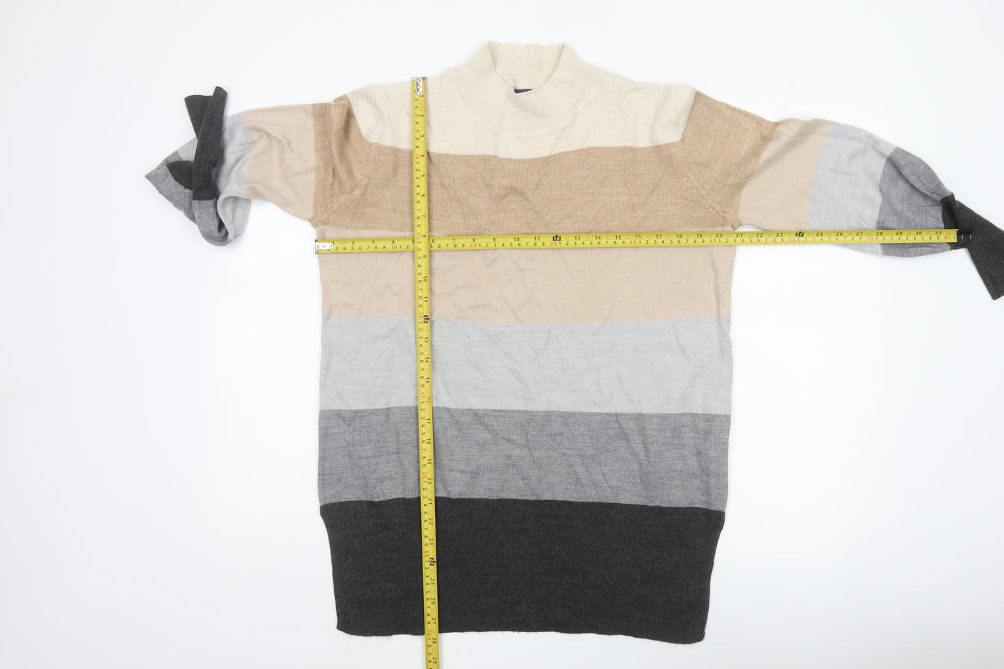 Marks and Spencer Women's Multicoloured M Mock Neck Striped Knit Jumper