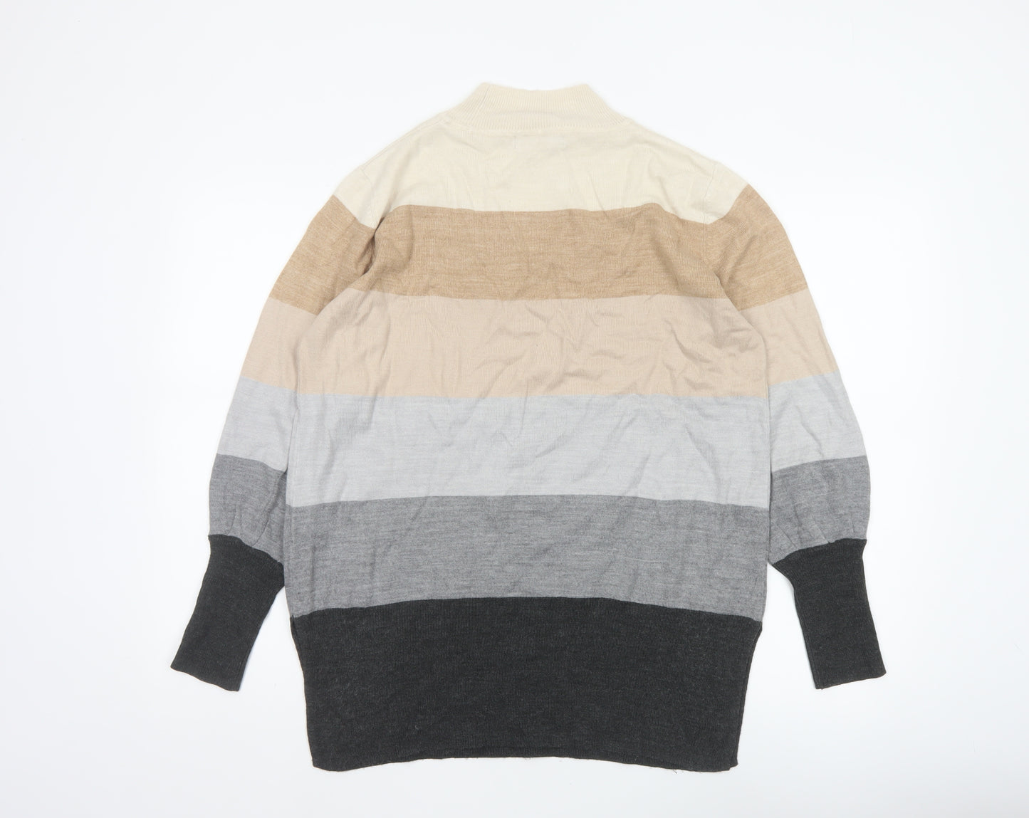 Marks and Spencer Women's Multicoloured M Mock Neck Striped Knit Jumper