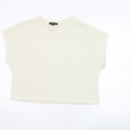 New Look Women Ivory Glitter Knit Cap Sleeve T-Shirt Size S
