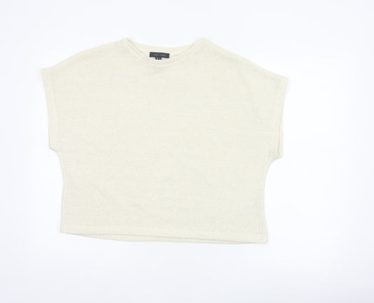 New Look Women Ivory Glitter Knit Cap Sleeve T-Shirt Size S