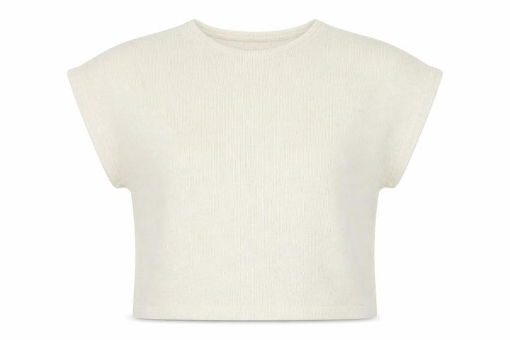 New Look Women Ivory Glitter Knit Cap Sleeve T-Shirt Size S