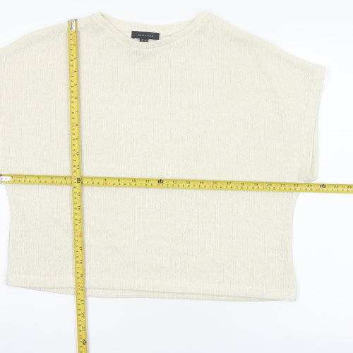 New Look Women Ivory Glitter Knit Cap Sleeve T-Shirt Size S