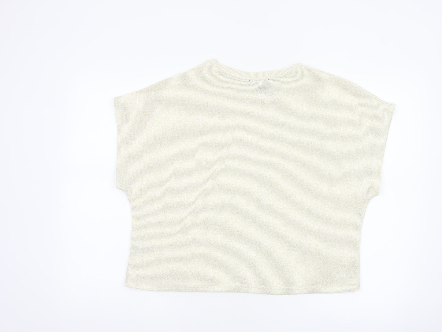 New Look Women Ivory Glitter Knit Cap Sleeve T-Shirt Size S