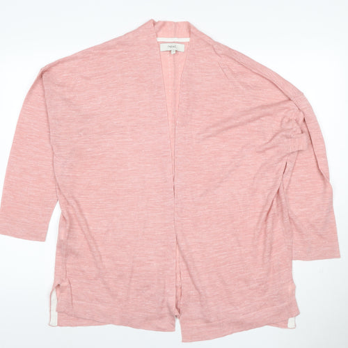 Next Women Pink UK 18 Open Knit Linen Blend Cardigan 3/4 Sleeve
