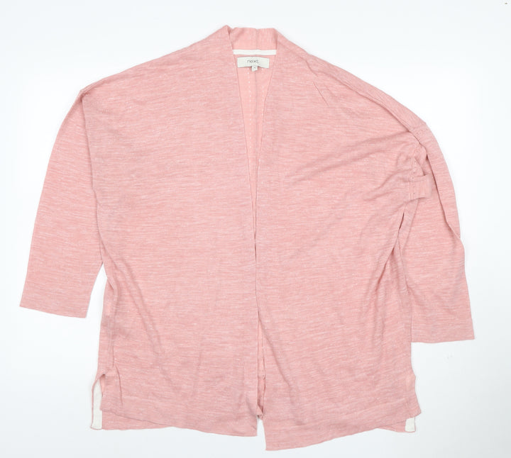 Next Women Pink UK 18 Open Knit Linen Blend Cardigan 3/4 Sleeve