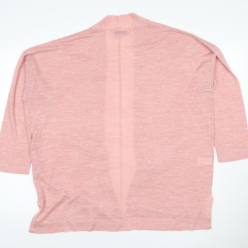 Next Women Pink UK 18 Open Knit Linen Blend Cardigan 3/4 Sleeve